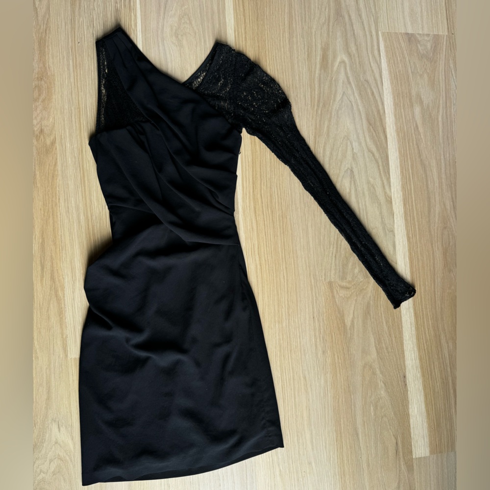 Helmut Lang Black Asymmetric Lace Mini Dress - like new!